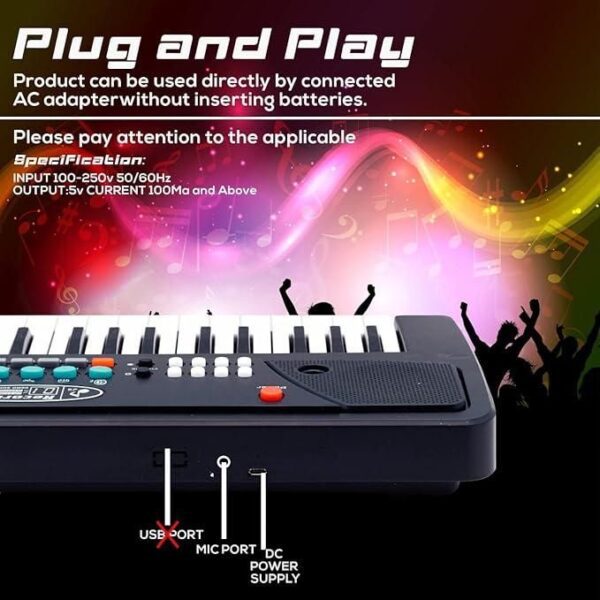 37 Keys Piano Keyboard Toy with Microphone, USB Power Cable & Sound Recording Function Analog Portable Keyboard - Image 5